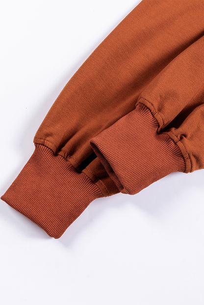 Sweat à capuche surdimensionné marron à col en V et poche kangourou