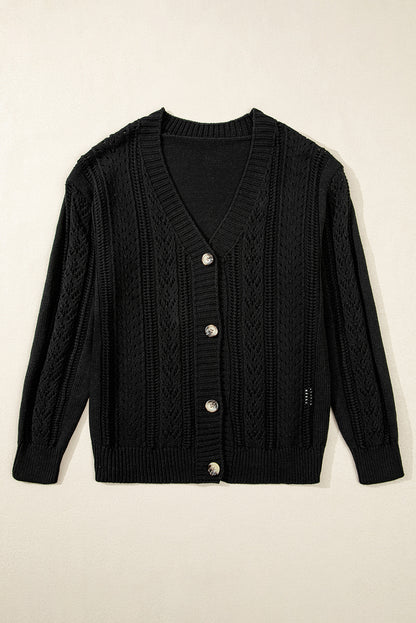 Cardigan noir en maille ouverte à épaules tombantes