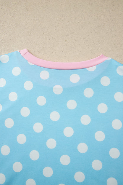 Sky Blue Polka Dot Short Sleeve Top and Pants Set