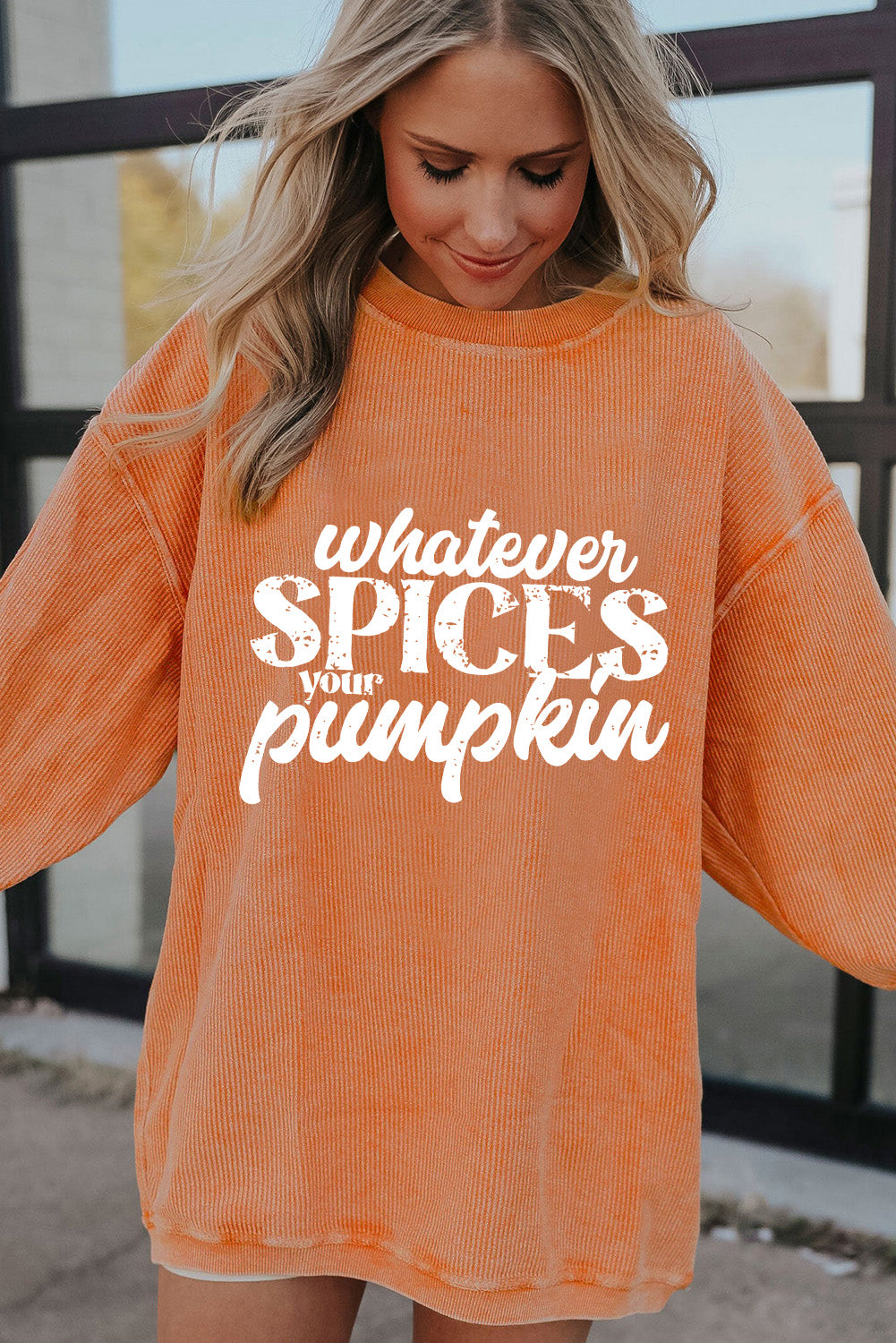 Sweat-shirt à cordon de serrage graphique Orange Whatever Spices Your Pumpkin