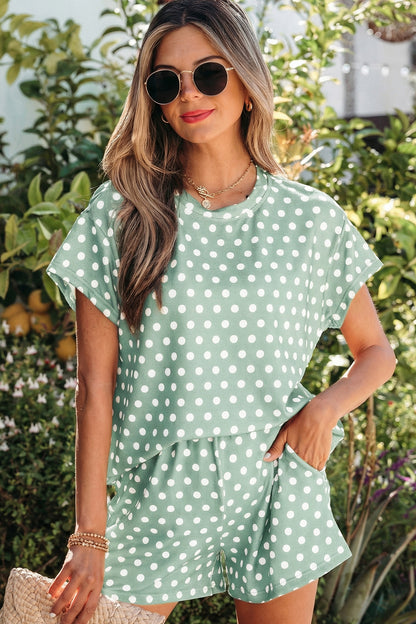 Purple Polka Dot Print Short Set