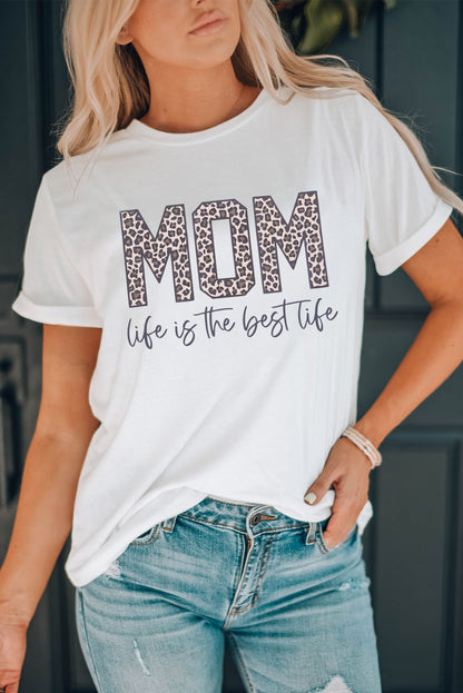 MOM life is the best life Camiseta con estampado de leopardo