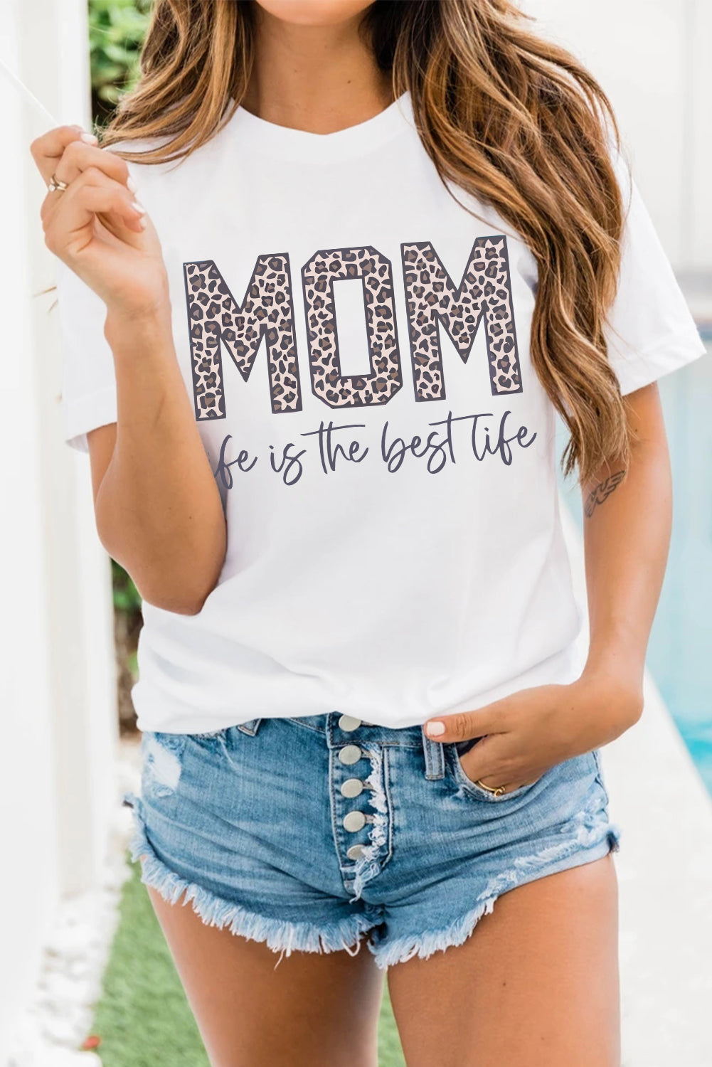 MOM life is the best life Camiseta con estampado de leopardo