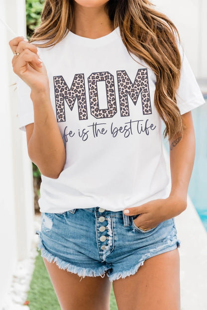 MOM life is the best life Camiseta con estampado de leopardo