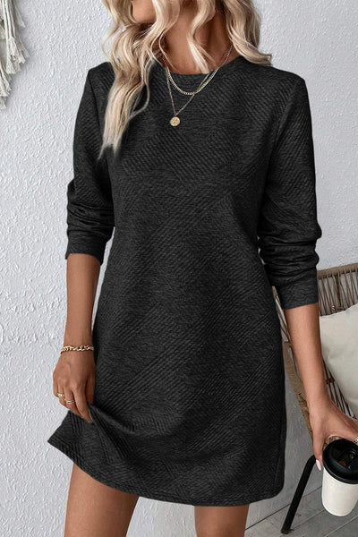black long sleeve shift dress Textured Long Sleeve Shift Dress Black / L