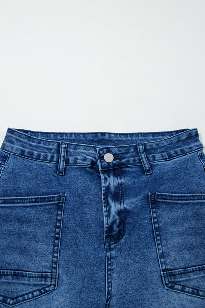 Sail Blue Frayed Cropped Barrel Jeans