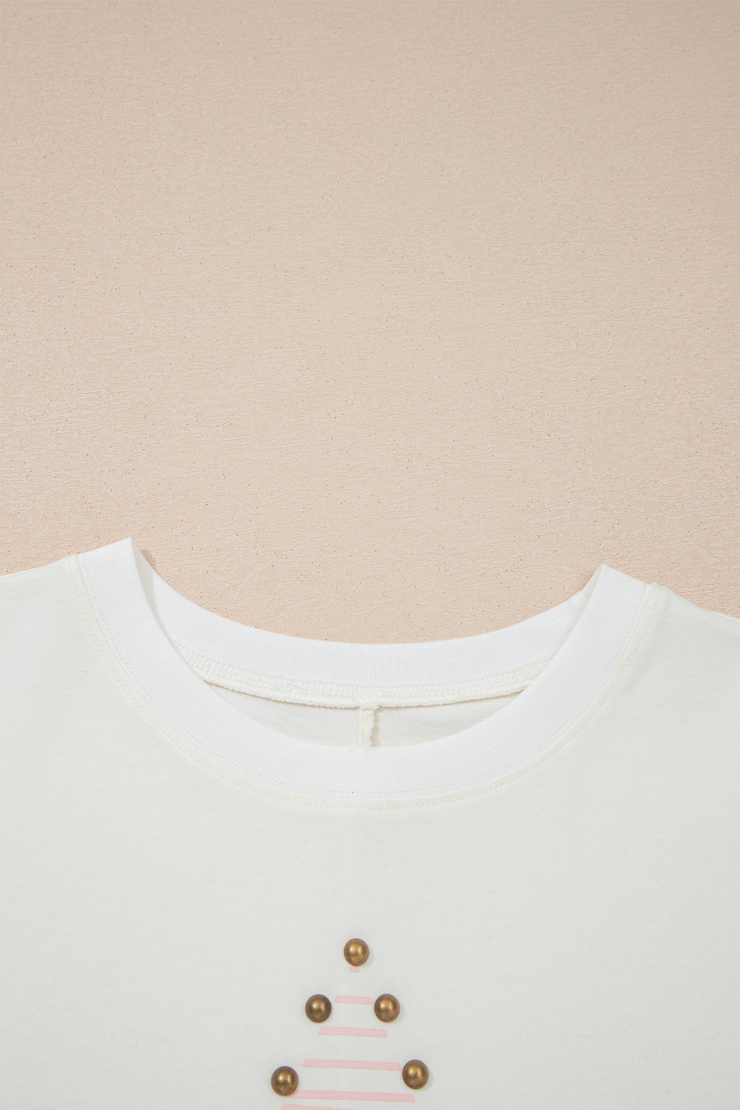 Beige Star Print Stud Detail Cotton Jersey Top