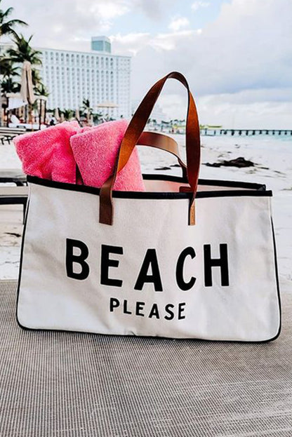 Grand sac fourre-tout en toile blanc brillant avec imprimé BEACH PLEASE 