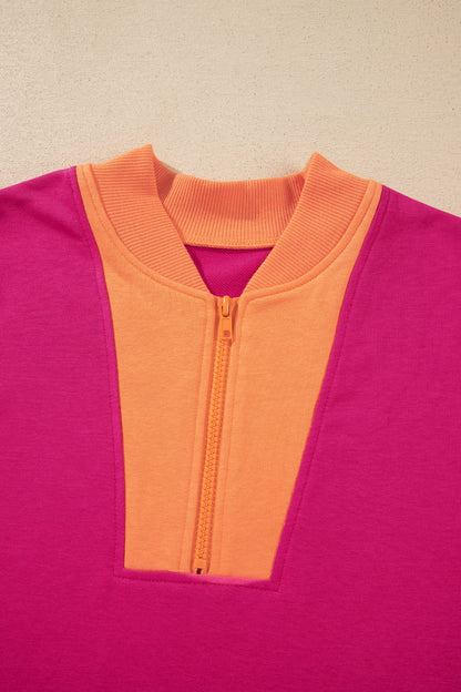 Green Color Block Accent Half Zip Top Athleisure Shorts Set