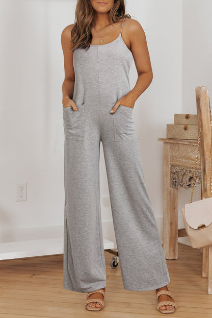 Loose Fit Side Pockets Spaghetti Strap Wide Leg Jumpsuit