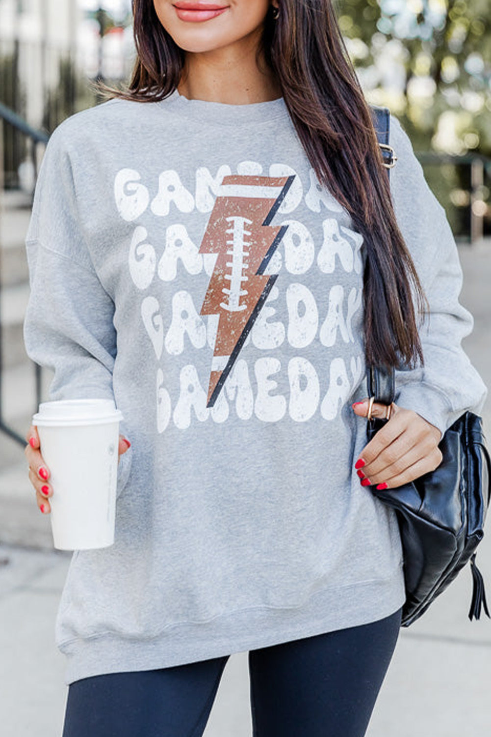 Sweat-shirt gris à imprimé GAME DAY Lightning Rugby Football