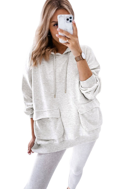 Sudadera con cordón y bolsillo con solapa doble albaricoque