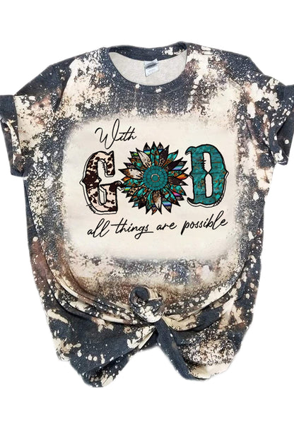 Haut à manches courtes multicolore à imprimé léopard et lettres LIGHT