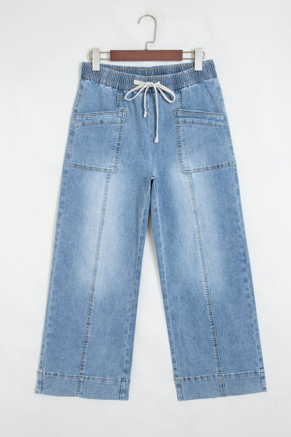 Beau Blue Drawstring Waist Wide Leg Ankle Length Jeans