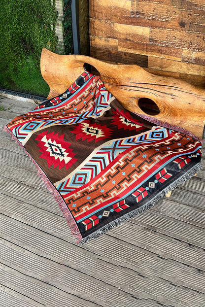 Western Pattern Tasseled Large Blanket