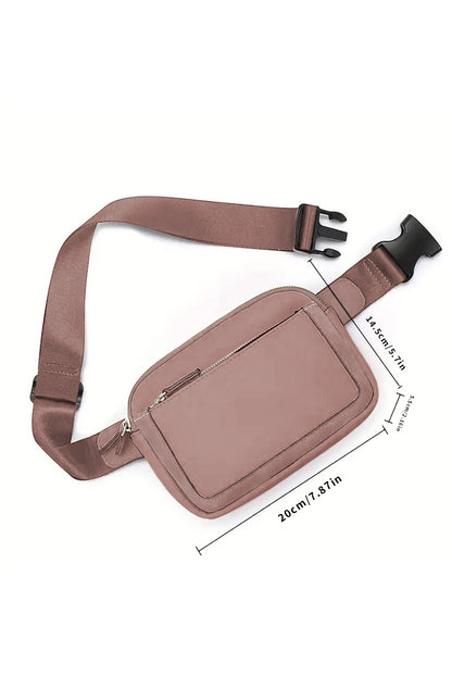 Bolso Bandolera Minimalista Camel Con Múltiples Cremalleras 