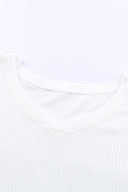 Waffle Knit Drop Shoulder Loose Top