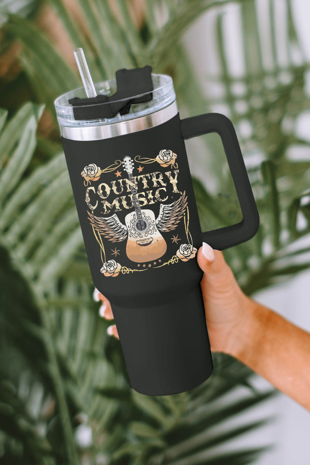 Tasse isotherme en acier inoxydable à imprimé léopard Mama avec poignée 40 oz