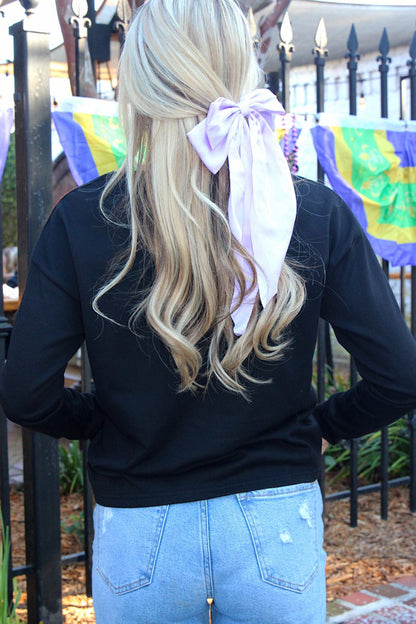 Black Solid Color Dropped Shoulder Long Sleeve Top