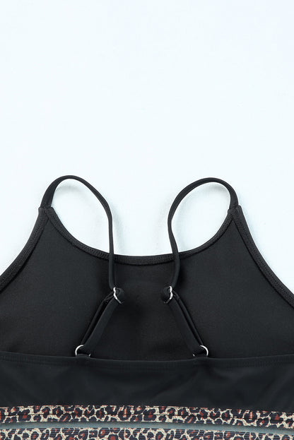 Bañador bikini de 2 piezas con ribete de malla de leopardo 