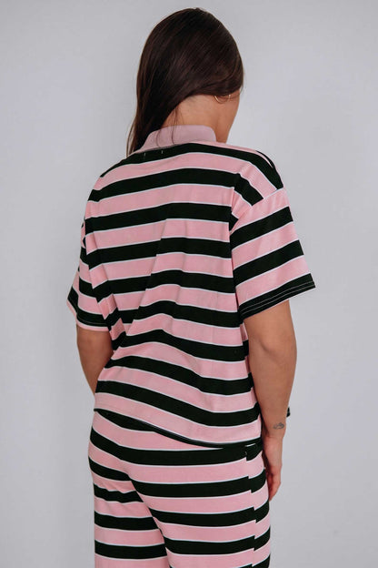 Pink Stripe Loose Tee and Pants Two Piece Set