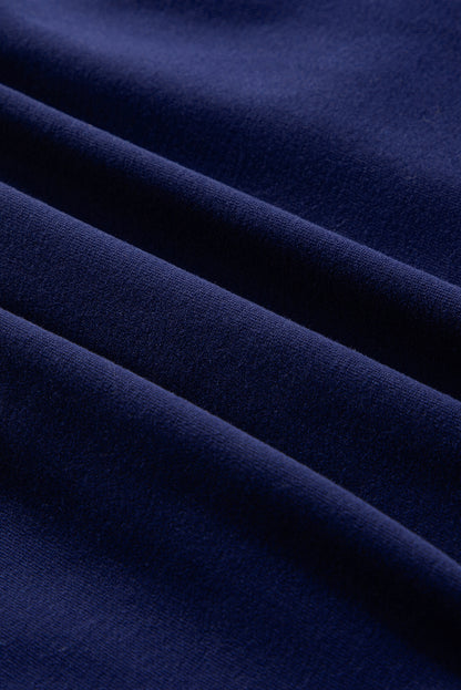 Navy Blue Solid Fleece Lined Drop Shoulder High Low Sweatshirt