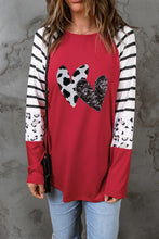 Red Double Heart Patch Contrast Long Sleeve Top