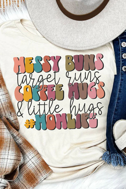 T-shirt col rond kaki à imprimé graphique et slogan MOMLIFE