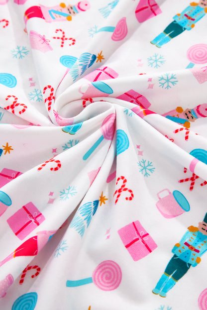 Ensemble haut à manches longues et pantalon large à motif de Noël blanc