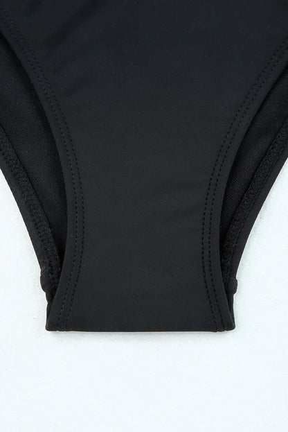 Bañador bikini de 2 piezas con ribete de malla de leopardo 