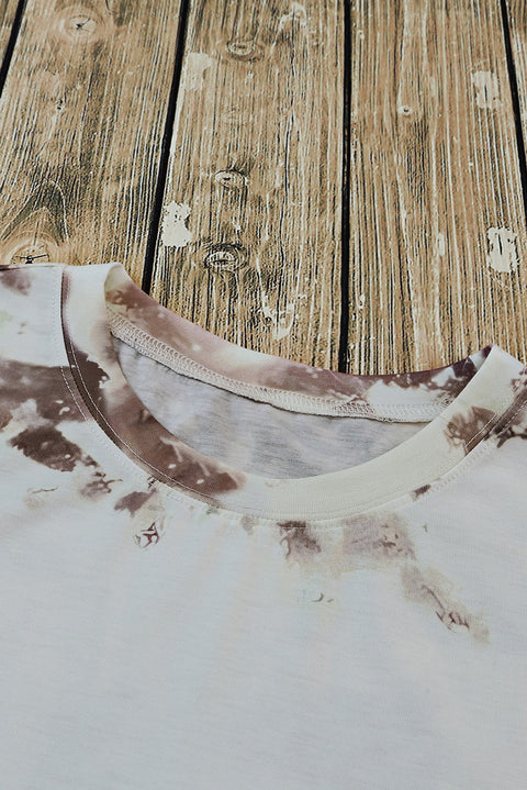 Ropa en blanco marrón: top de manga corta con estampado tie-dye blanqueado