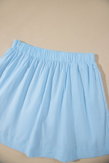 Sky Blue Stripe Slim Tank Contrast Ruffle Mini Skort Set