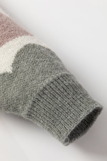 Pull rayé à manches ballon et épaules tombantes gris ondulé