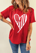 Red USA Flag Heart Shape Crewneck Graphic T Shirt