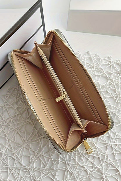 Portefeuille long gris moyen tissé texturé zippé