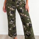 Green Vintage Floral Print Square Patch Pocket Raw Hem Shift Jeans
