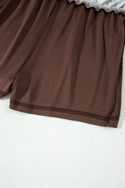 Brown Polka Dot Long Sleeve Pullover Embroidered Bow Detail 2pcs Skort Set