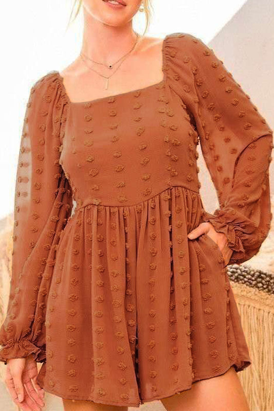 Combinaison à volants et col carré, manches bouffantes, pois suisses, orange pamplemousse