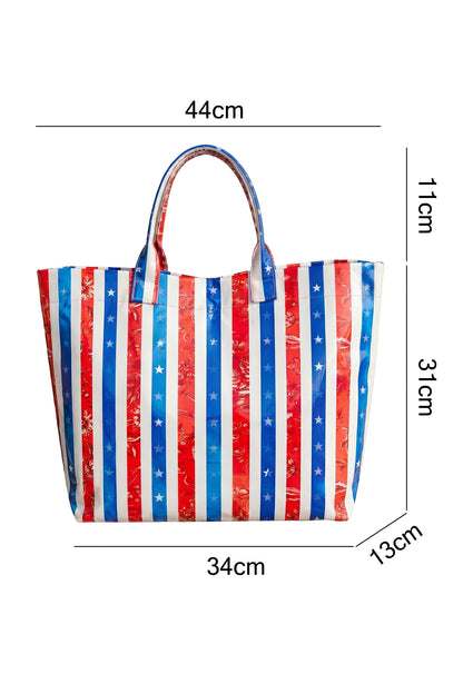Sky Blue Patriotic Stars and Stripes Pattern Vinyl Glossy Tote Bag
