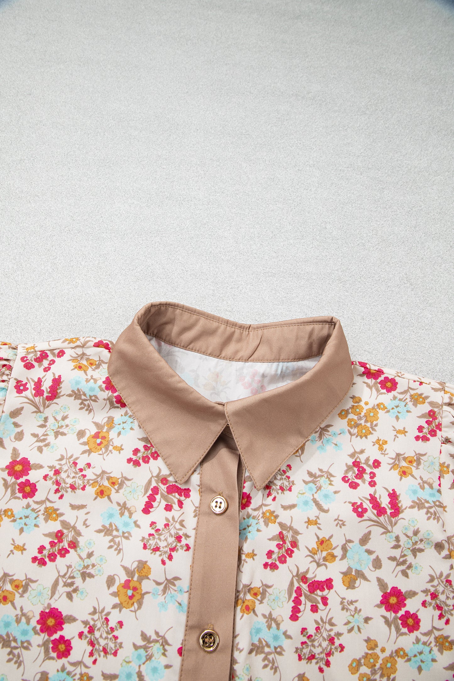 Orange Floral Print Color Block Trim Button Down 3/4 Sleeve Belted Mini Dress