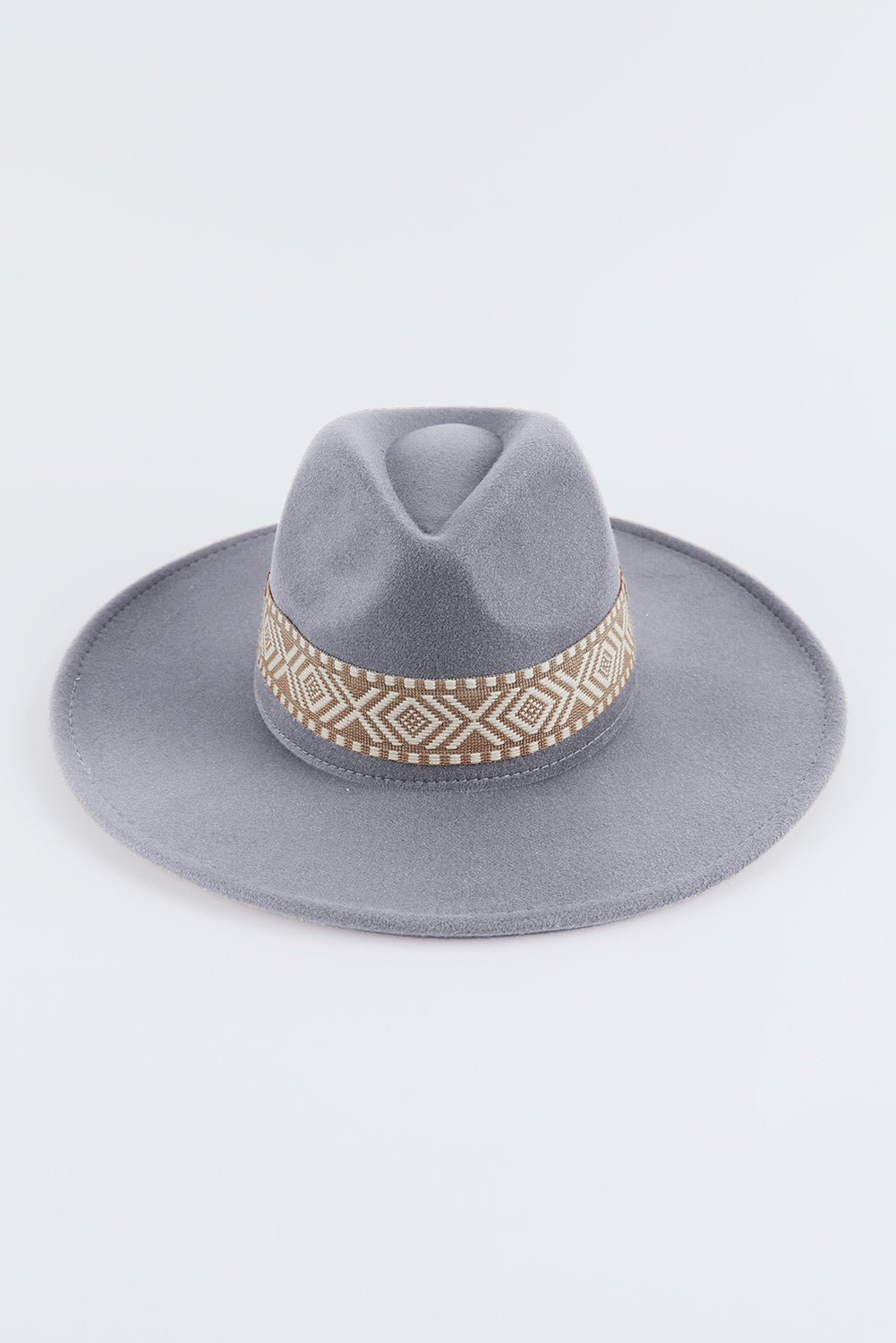 Sombrero Fedora plano retro con bordado azteca marrón