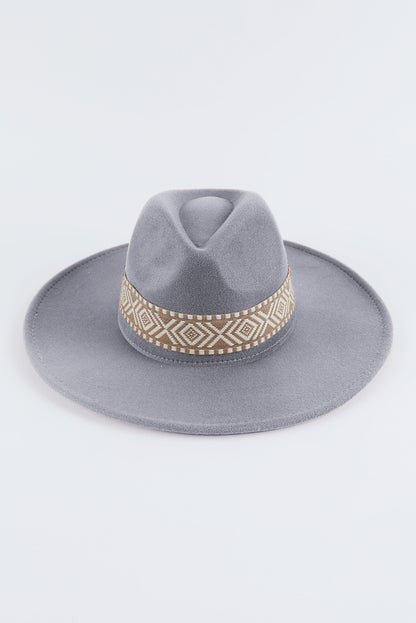 Sombrero Fedora plano retro con bordado azteca marrón
