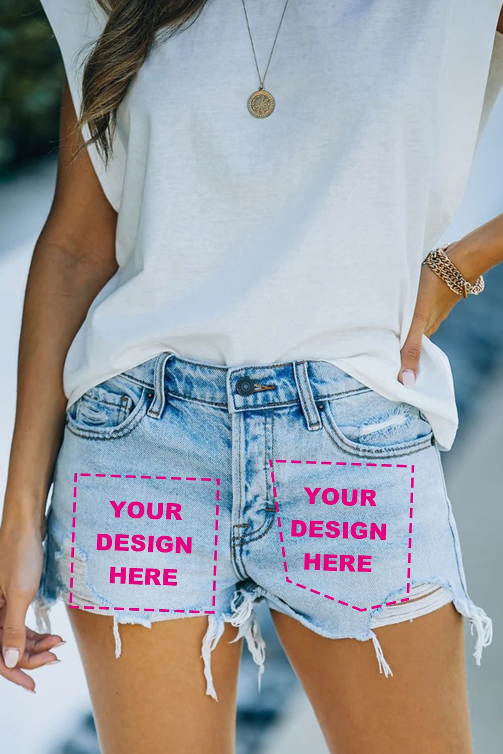 Short en jean délavé taille haute effet vieilli