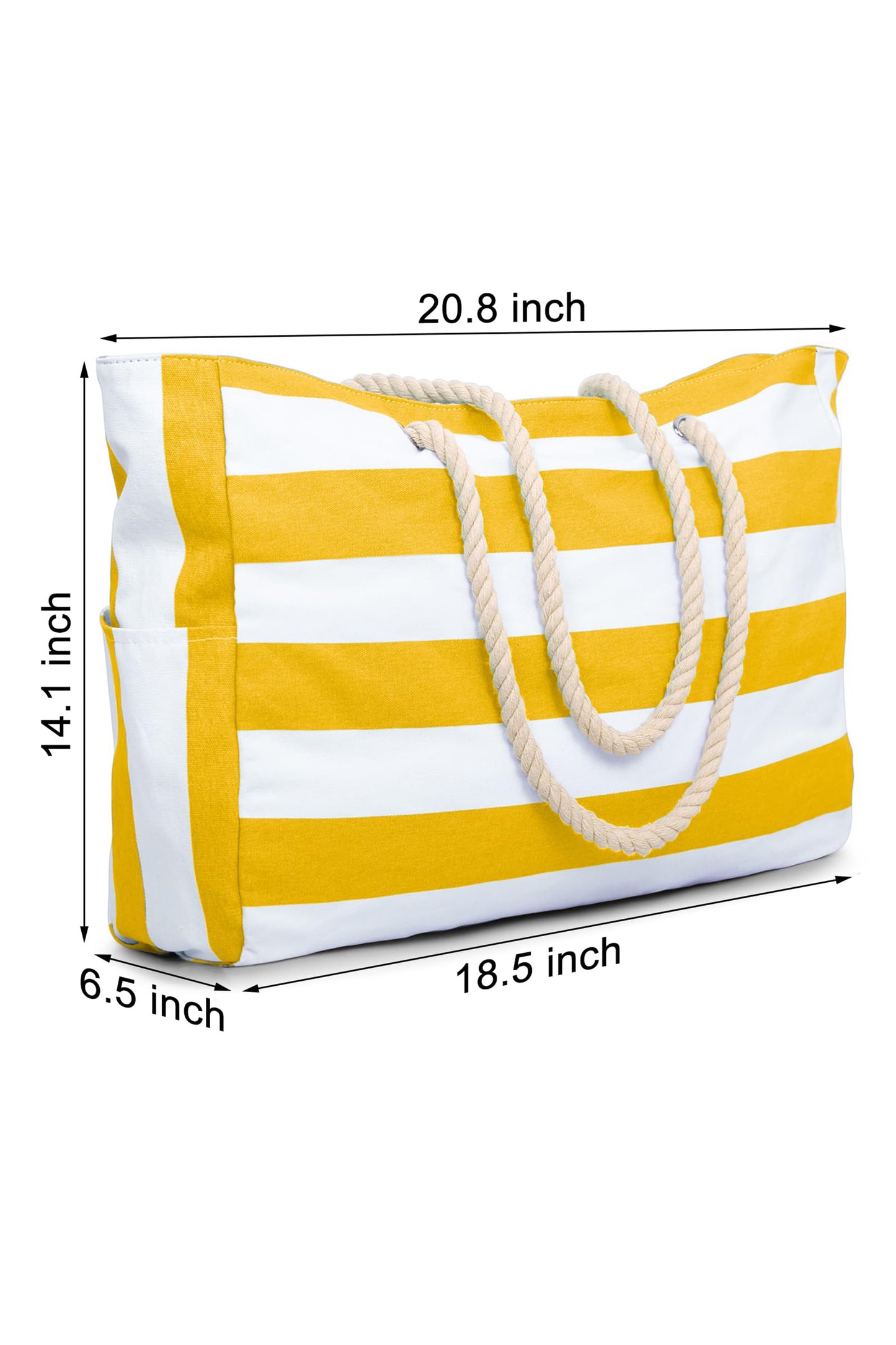 Yellow Striped Waterproof Canvas Large Capacity Tote Bag