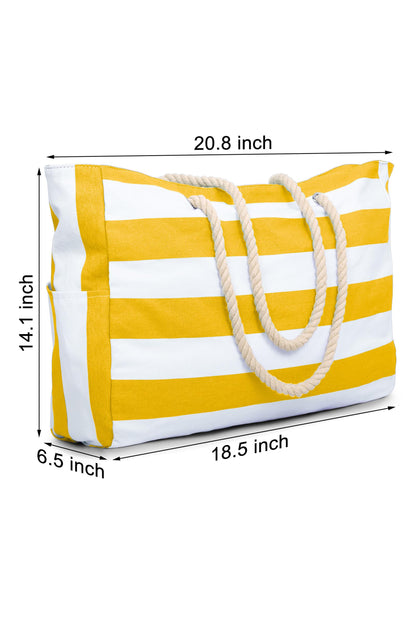 Yellow Striped Waterproof Canvas Large Capacity Tote Bag