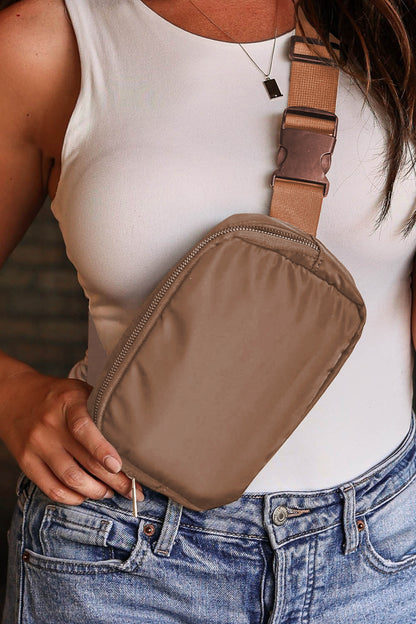 Brown Waterproof Zipped Crossbody Bag 20*5*14cm