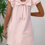 Light Pink Textured Flutter Sleeve Square Neck Bow Back Mini Dress
