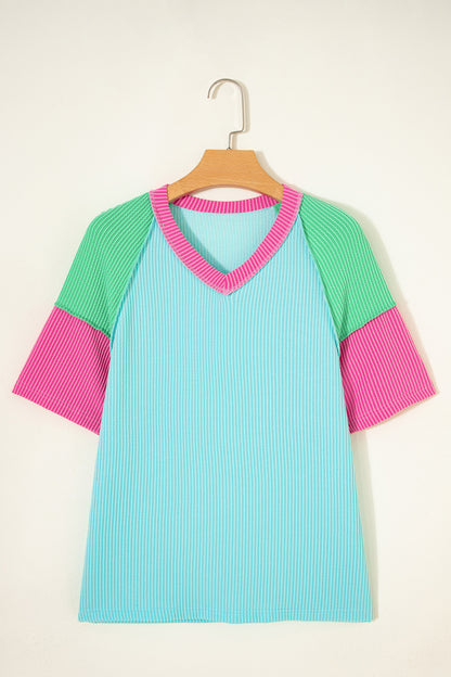 Aruba Blue Color Block Twisted Ribbed Tee
