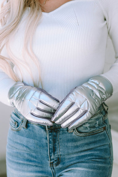 Gray Shiny Touch Screen Cycling Gloves