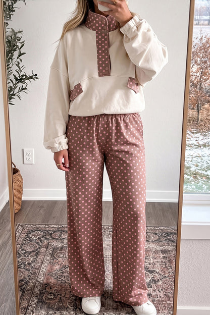 Brown Polka Dot Printed Casual Loose Pants